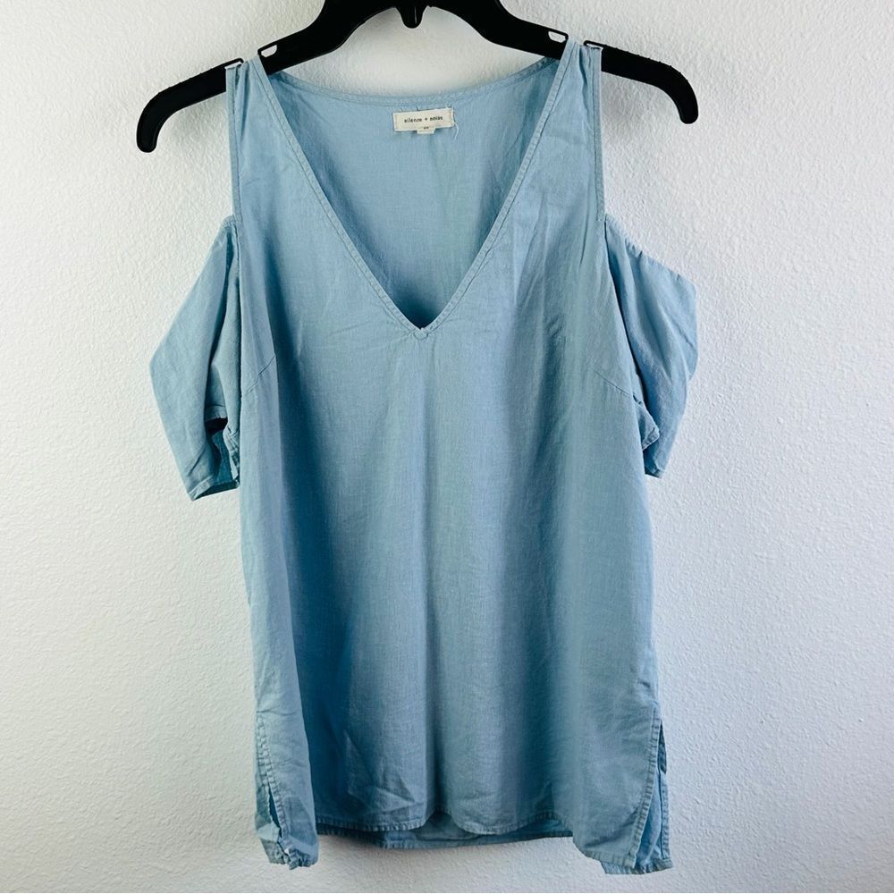 Silence & Noise Light Blue Linen Blend Blouse Size M